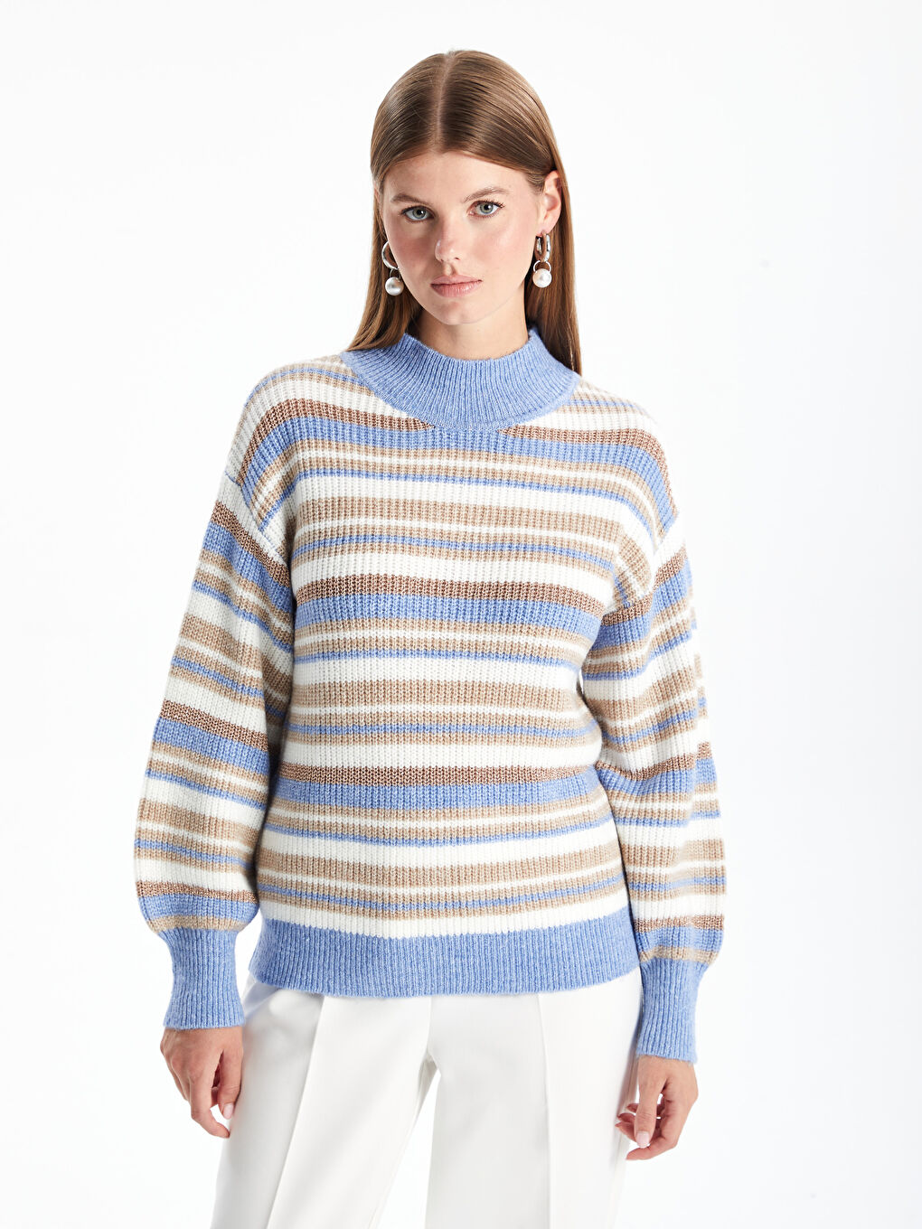 Half Turtleneck Color Block Women's Knitwear Sweater -W4G650Z8-V1N -  W4G650Z8-V1N - LC Waikiki