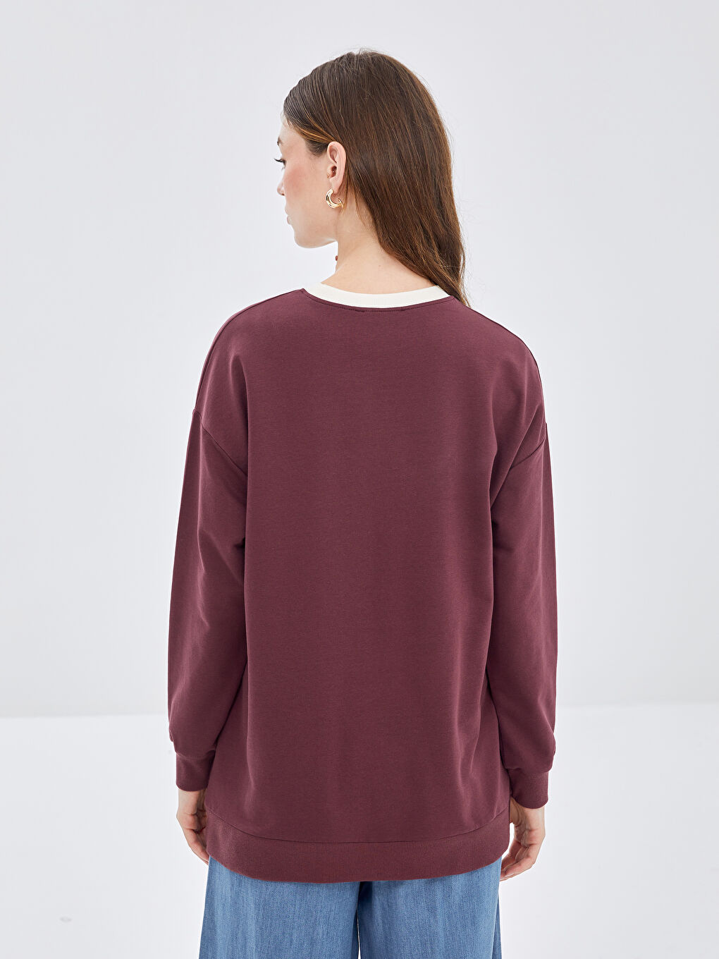 Crew Neck Embroidered Women's Sweatshirt Tunic -W4GQ06Z8-YHL