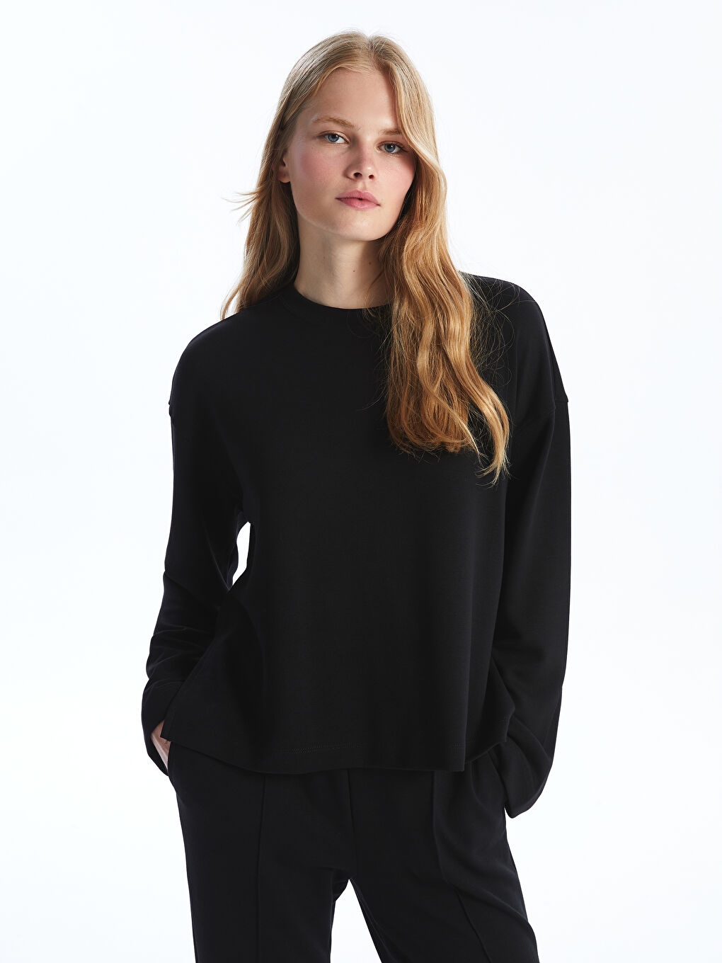 Crew Neck Plain Oversize Women s Sweatshirt W4GR22Z8 CVL W4GR22Z8 CVL LC Waikiki