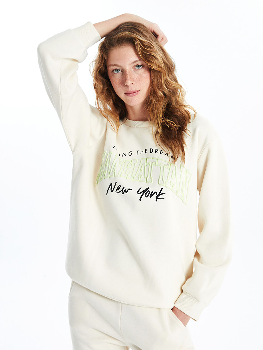 Crew Neck Printed Oversize Women's Thick Sweatshirt -W4HB49Z8-YMU -  W4HB49Z8-YMU - LC Waikiki