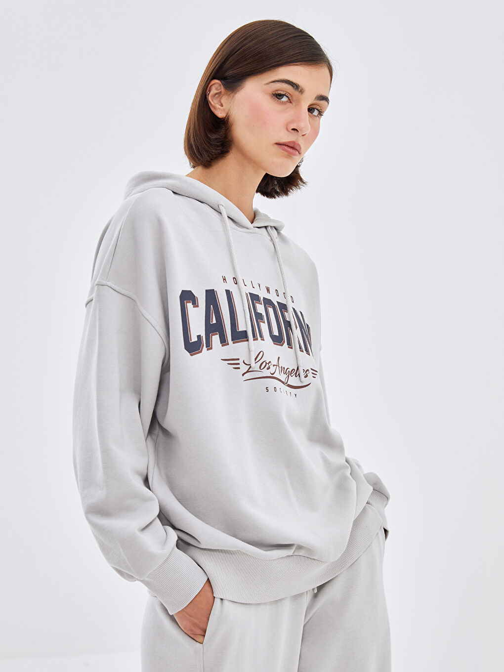 Printed Long Sleeve Oversize Women's Hoodie -W4IK86Z8-G5K