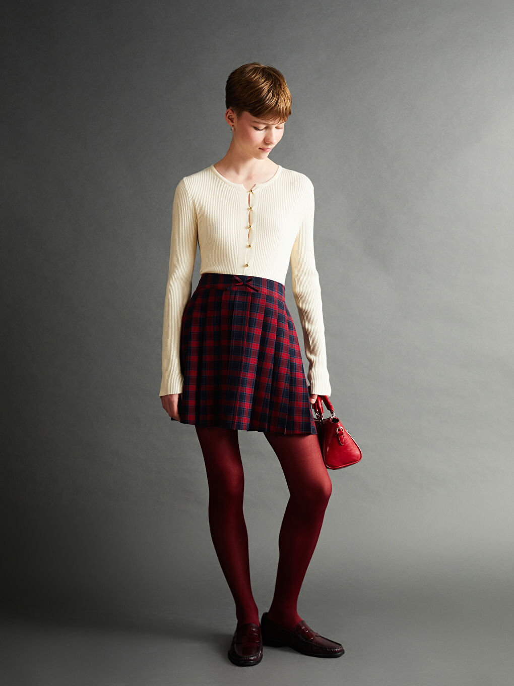 Navy skirt red sweater clearance