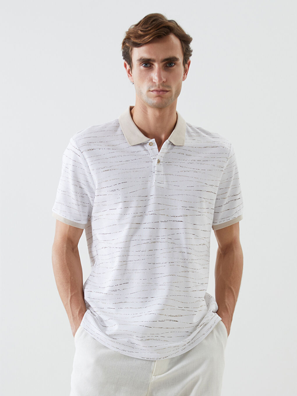 Polo Neck Printed Men's T-Shirt -S4MG89Z8-LQB - S4MG89Z8-LQB