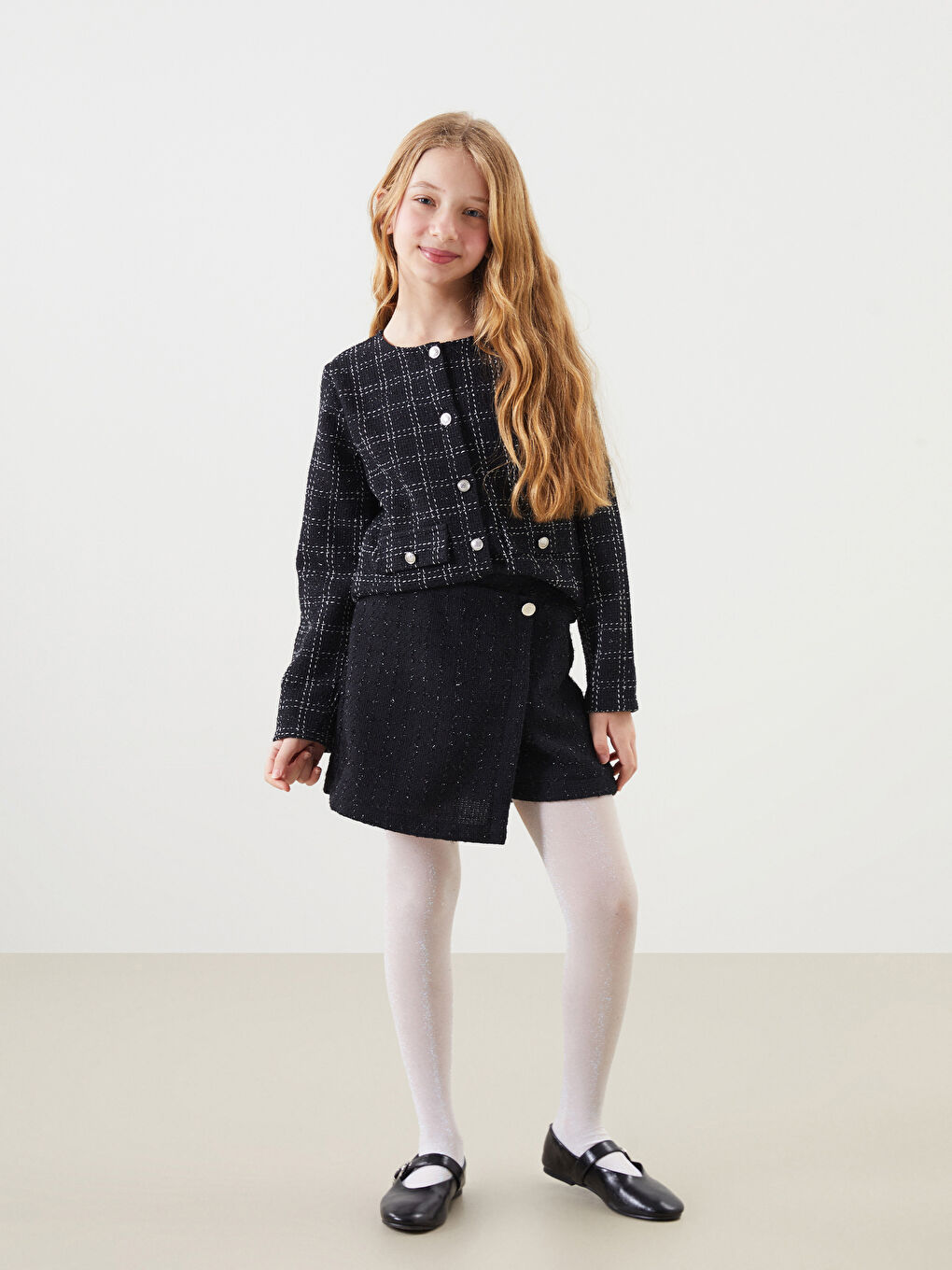 Girls' Elastic Waist Tweed Skort -S50521Z4-CVL - S50521Z4