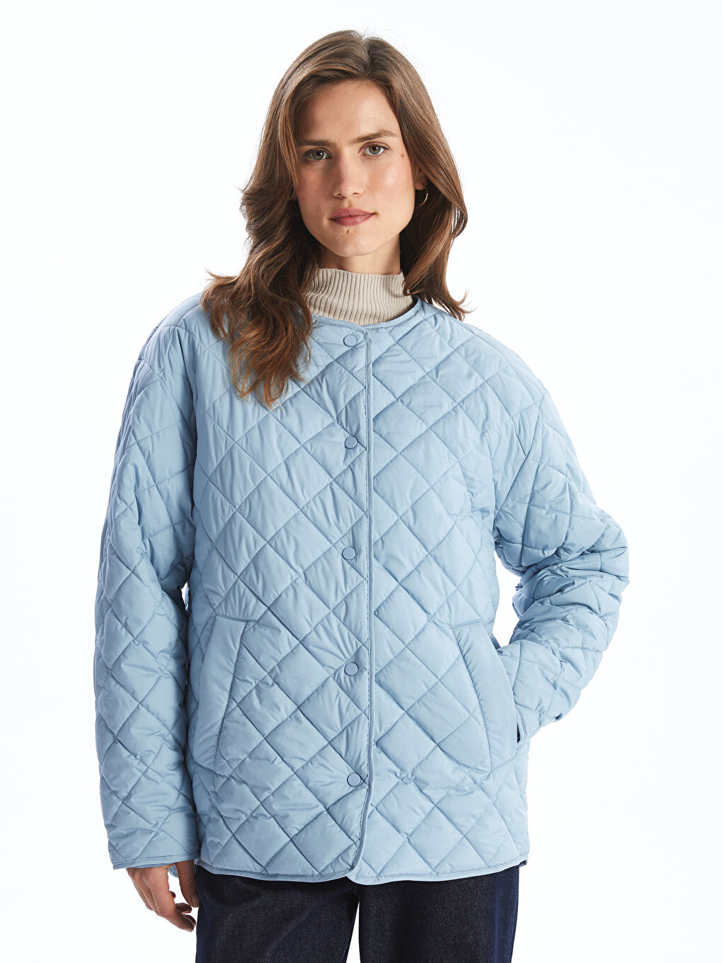 【Sobaq】LM Pered Warm JK LC WAIKIKI Crew Neck Quilted Oversize Women's Puffer Coat