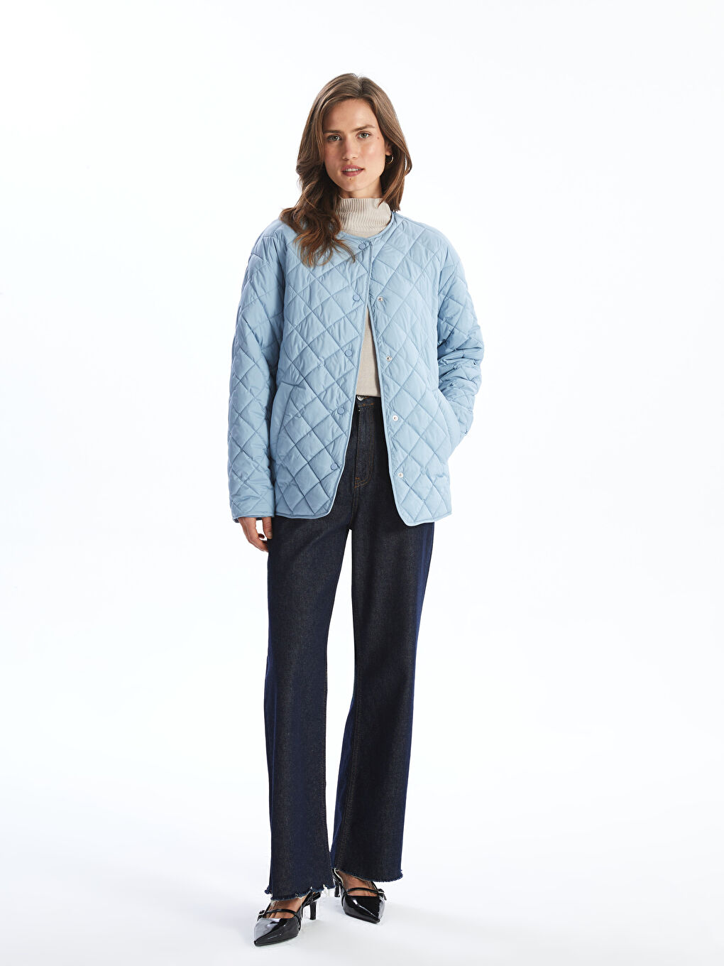 【Sobaq】LM Pered Warm JK LC WAIKIKI Crew Neck Quilted Oversize Women's Puffer Coat