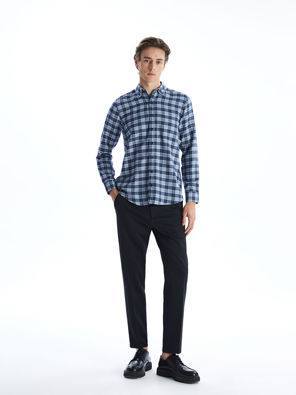 Regular Fit Long Sleeve Plaid Gabardine Men's Shirt Regular Fit Long Sleeve Plaid Gabardine Men's Shirt