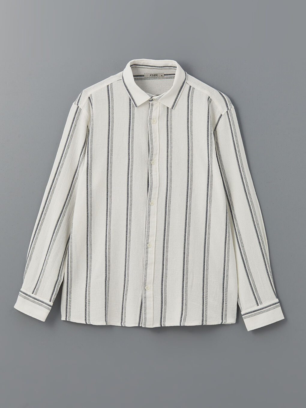 ★LOW CLASSIC★ Lc STRIPED MINI TSHIRTMELANGE GREY XSIDE Regular Fit Long Sleeve Striped Men's Shirt -S51858Z8