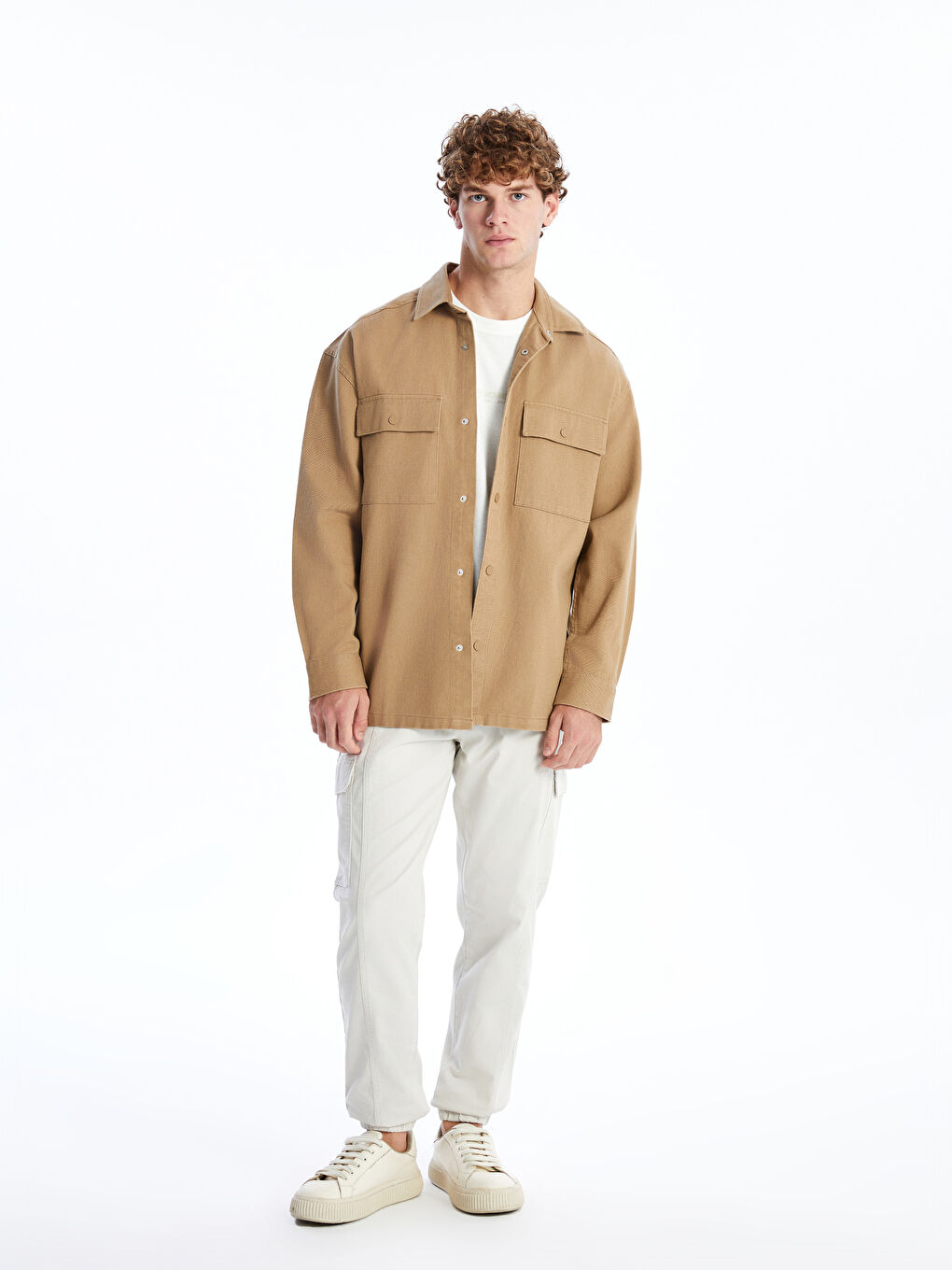 ジャケット・アウター Lautashi shirts jacket - beige XSIDE Relaxed Fit Twill Men's Shirt Jacket -S51860Z8-MX4