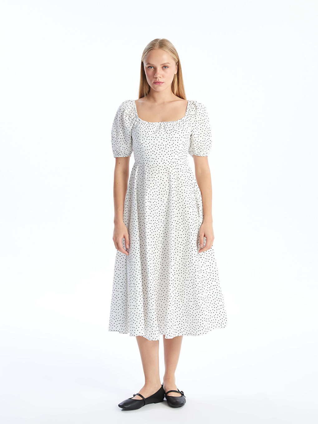 Square Collar Polka Dot Women's Dress -S52697Z8-Q6K