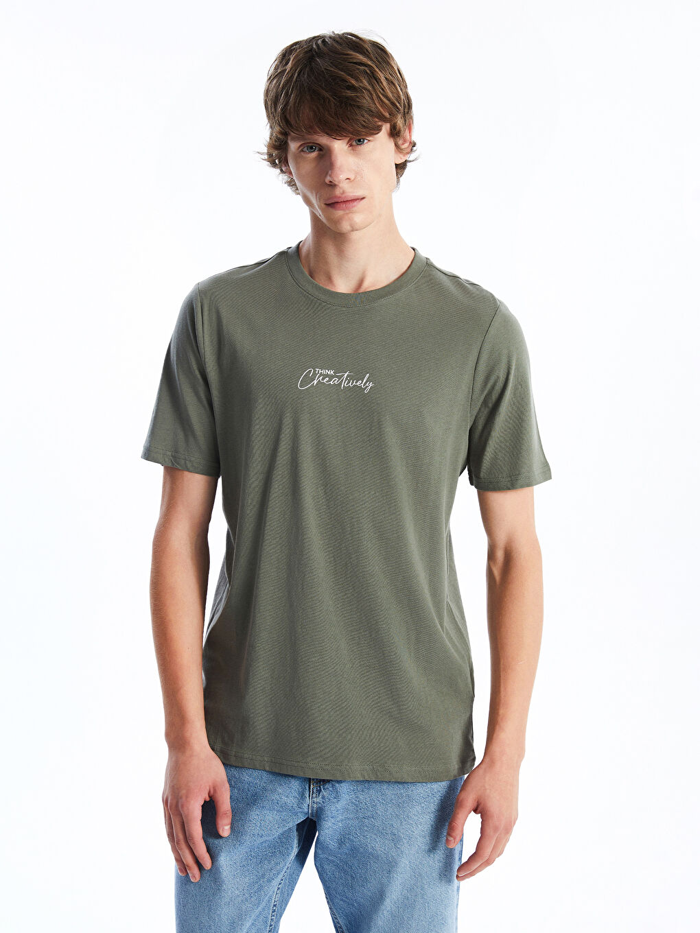 Crew Neck Short Sleeve Printed Combed Cotton Men's T-shirt -S52737Z8-YRN -  S52737Z8-YRN - LC Waikiki