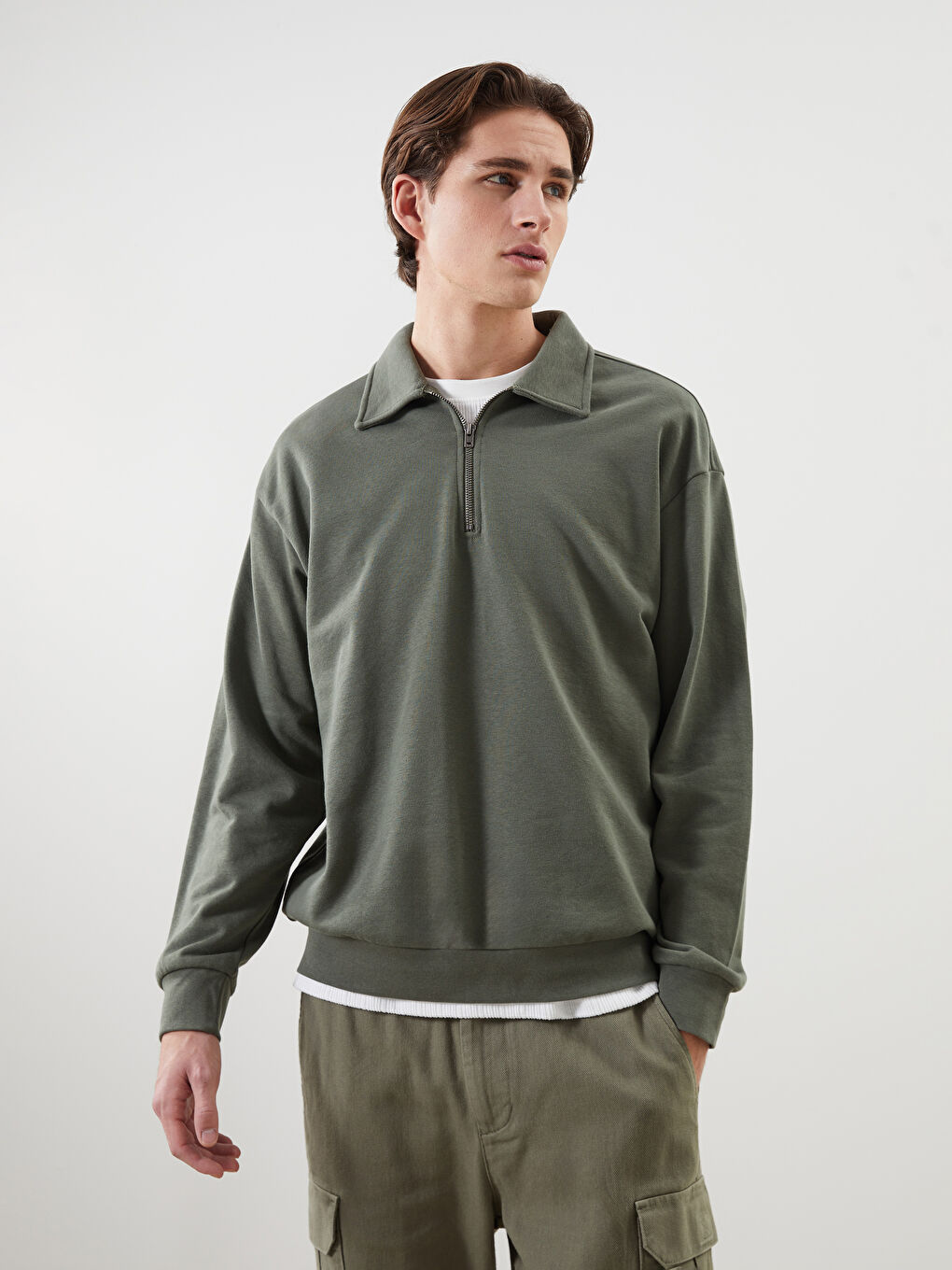 Polo Neck Long Sleeve Men's Sweatshirt -S52819Z8-HDJ