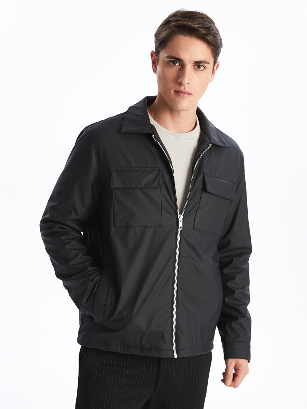 Regular Fit Collared Neck Men's Thin Coat -S52878Z8-CVL