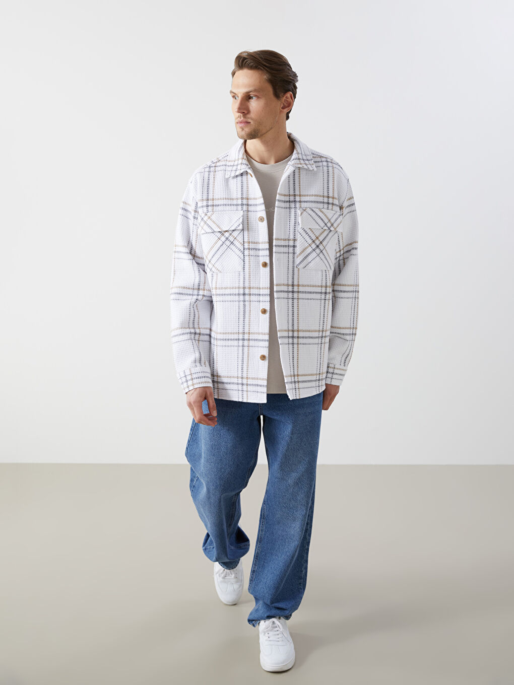 Regular Fit Long Sleeve Plaid Men's Shirt Jacket -S53536Z8