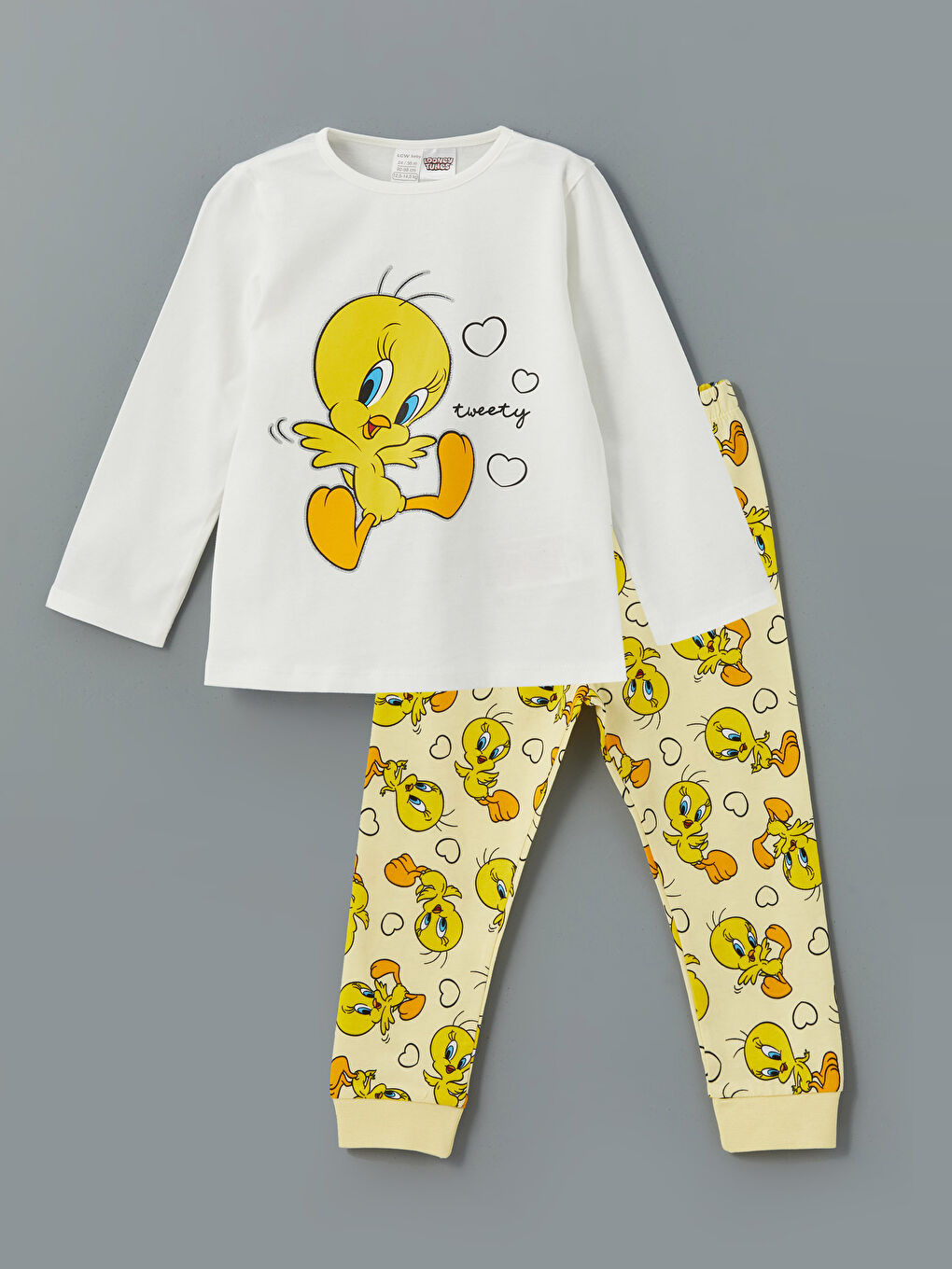 Crew Neck Tweety Printed Baby Girl Pajamas Set -S54745Z1-FDU Crew Neck Tweety Printed Baby Girl Pajamas Set -S54745Z1-FDU