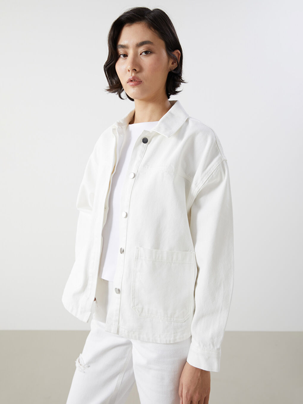 LC WAIKIKI Джинсовая Рубашка-Куртка Женская Оверсайз -S54883Z8-844