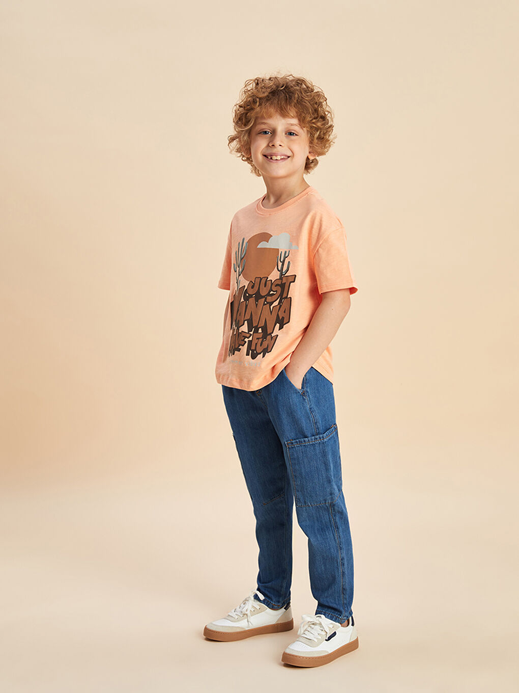 TAUPE DENIM PANTS WITH ELASTIC WAIST, BABY TAUPE DENIM PANTS WITH ELASTIC WAIST, BABY
