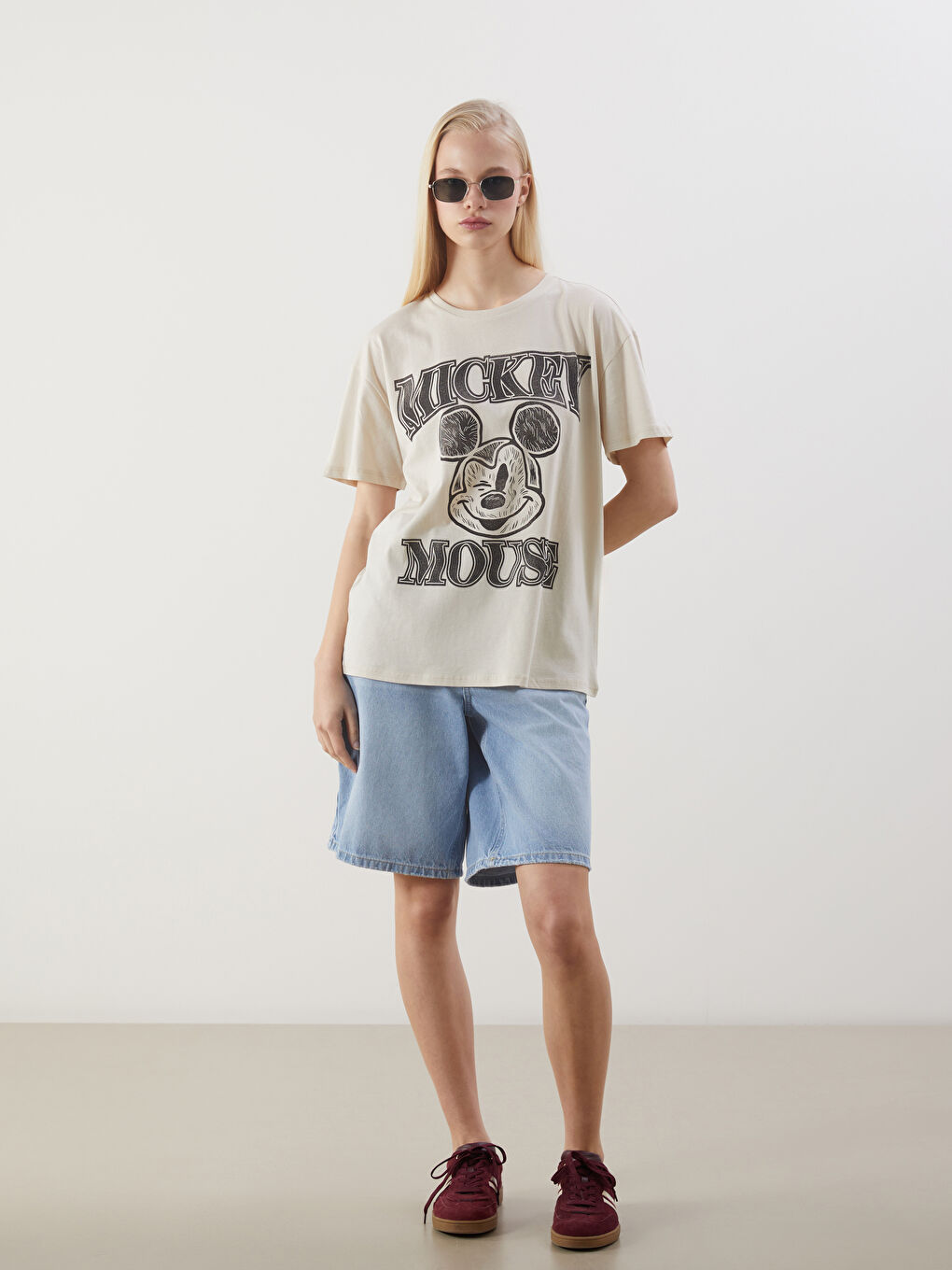 Crew Neck Mickey Mouse Printed Women's T-Shirt -S54972Z8-FF7