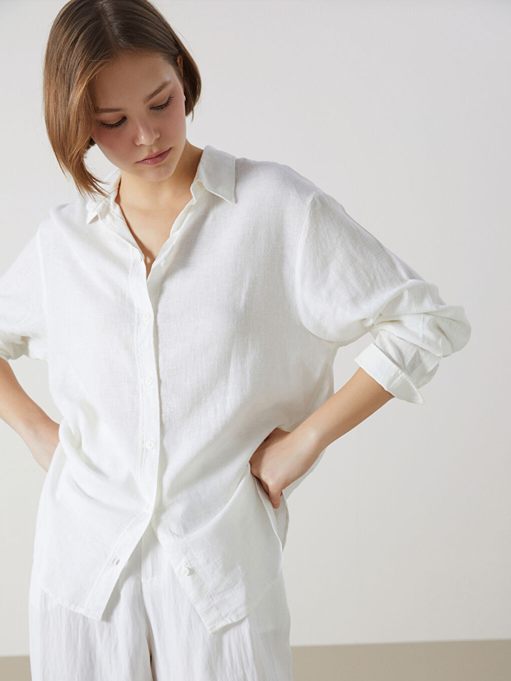 XSIDE Oversize Linen Blend Women's Shirt -S55105Z8-Q6K