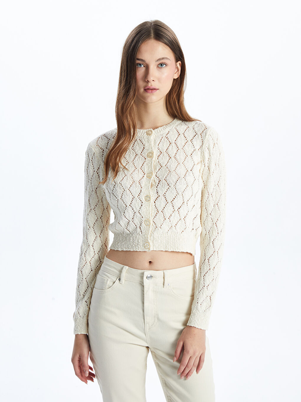 Cotton High neck collar Lace Openwork Long Sleeve Tops Cotton High neck collar Lace Openwork Long Sleeve Tops