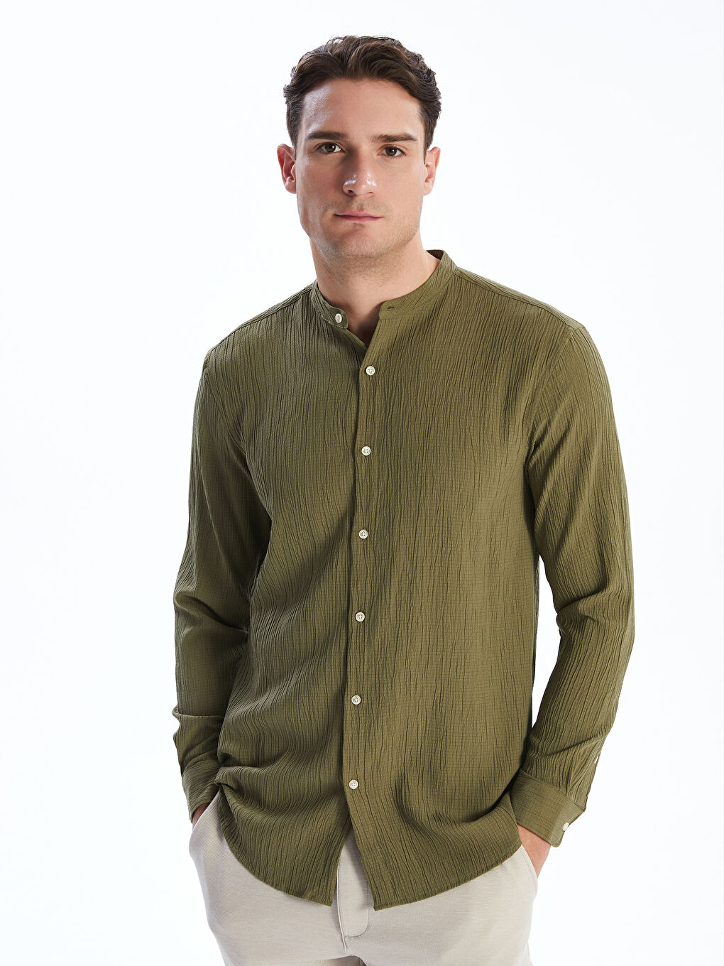 Regular Fit Long Sleeve Men's Textured Shirt -S56037Z8-J1Y Regular Fit Long Sleeve Men's Textured Shirt -S56037Z8-J1Y