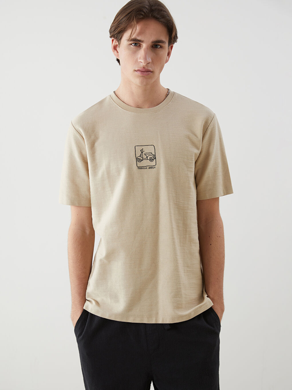 Embroidered Crew Neck Men's T-Shirt -S56396Z8-VGK - S56396Z8