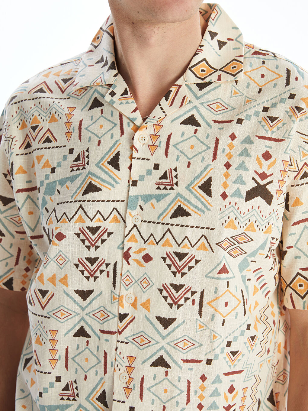 Regular Fit Short Sleeve Patterned Poplin Men's Shirt