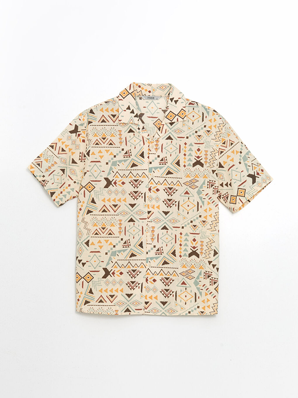 Regular Fit Short Sleeve Patterned Poplin Men's Shirt