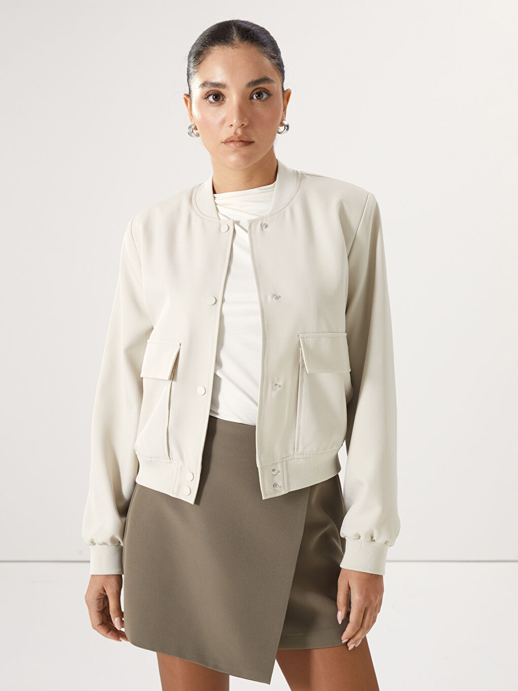 College Collar Cargo Pocket Women's Thin Coat -S57993Z8-Y0T