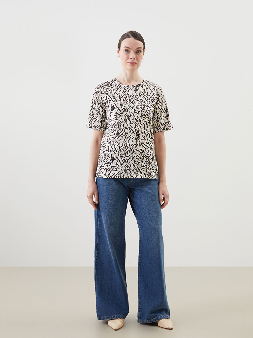 Crew Neck Patterned Women's T-Shirt -S59179Z8-SWD - S59179Z8