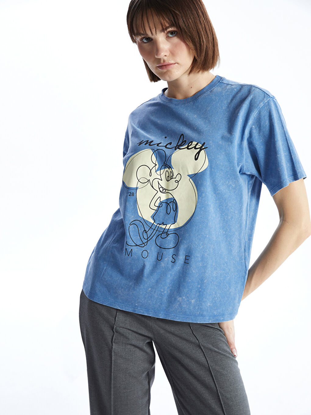 Crew Neck Mickey Mouse Printed Women's T-Shirt -S5BQ45Z8-466