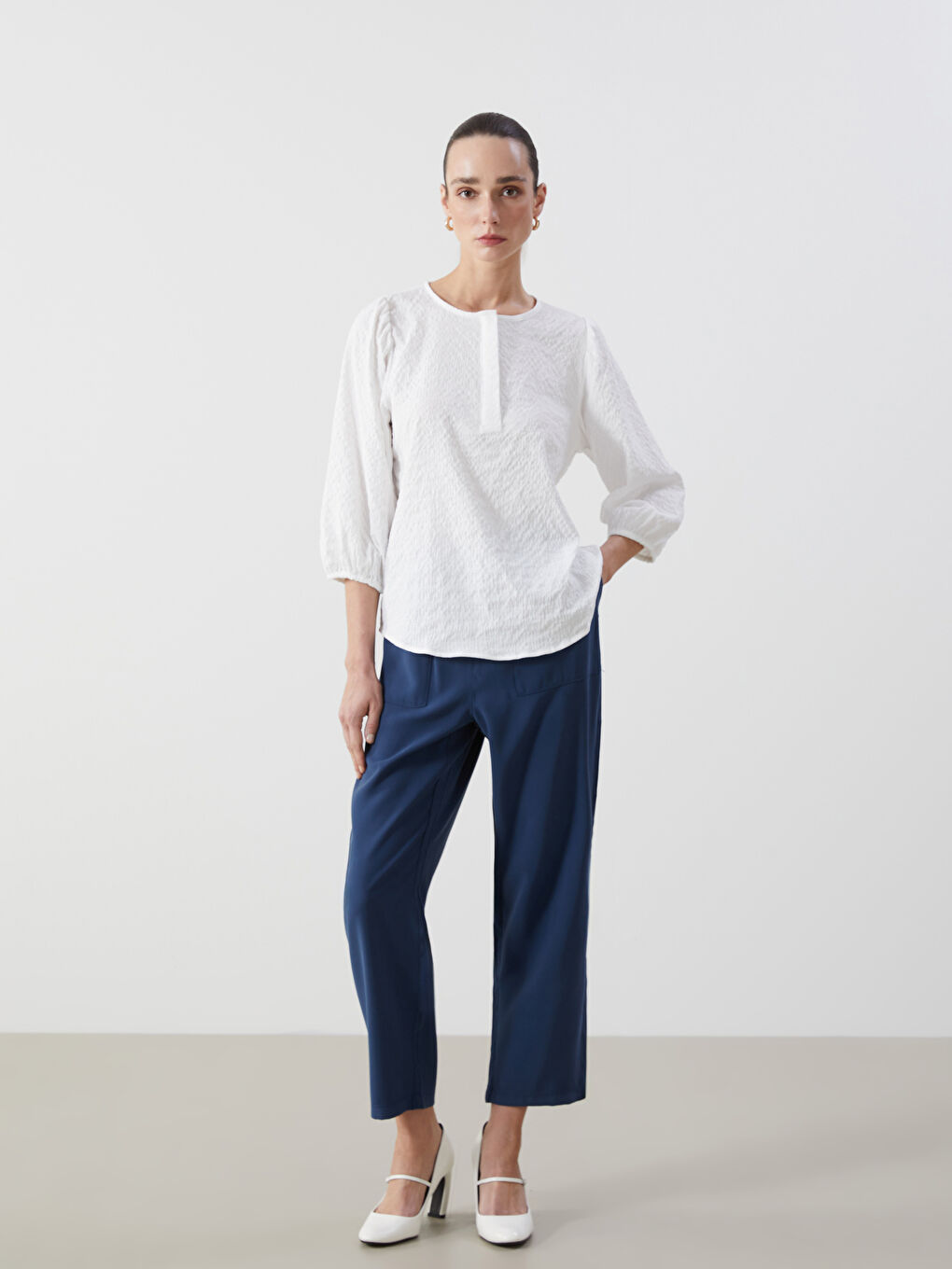 Crew Neck Textured Women'S Blouse -S5BS68Z8-FEW - S5BS68Z8 Crew Neck Textured Women'S Blouse -S5BS68Z8-FEW - S5BS68Z8