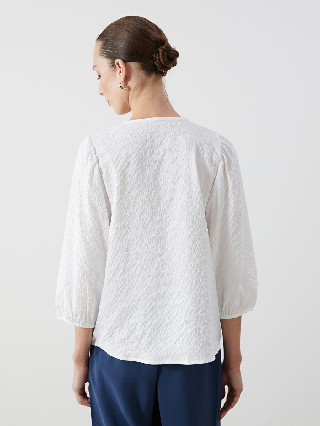 Crew Neck Textured Women'S Blouse -S5BS68Z8-FEW - S5BS68Z8 Crew Neck Textured Women'S Blouse -S5BS68Z8-FEW - S5BS68Z8