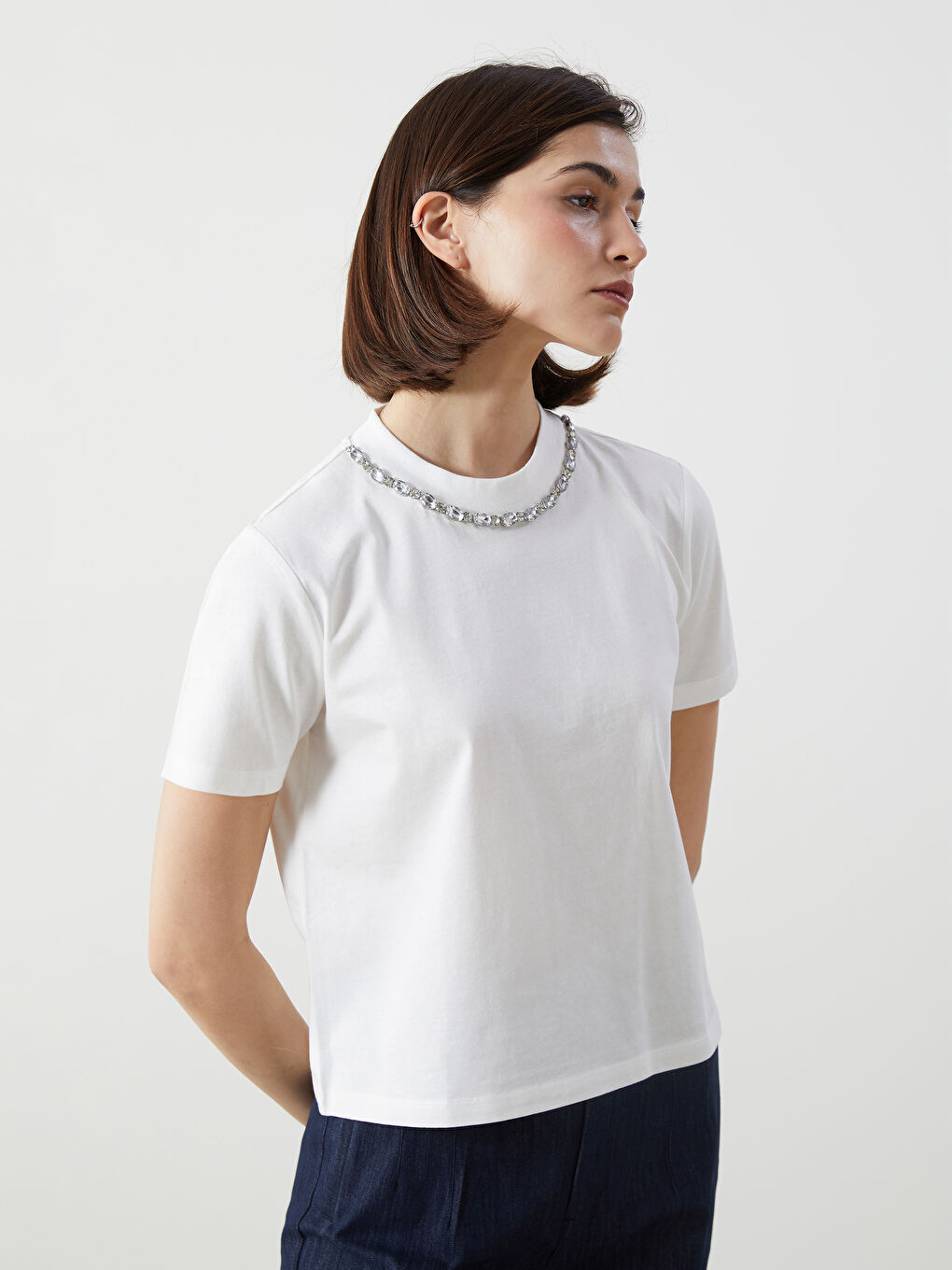Woman ECRU T-Shirt -S5CB18Z8-R9J - S5CB18Z8-R9J - LC Waikiki