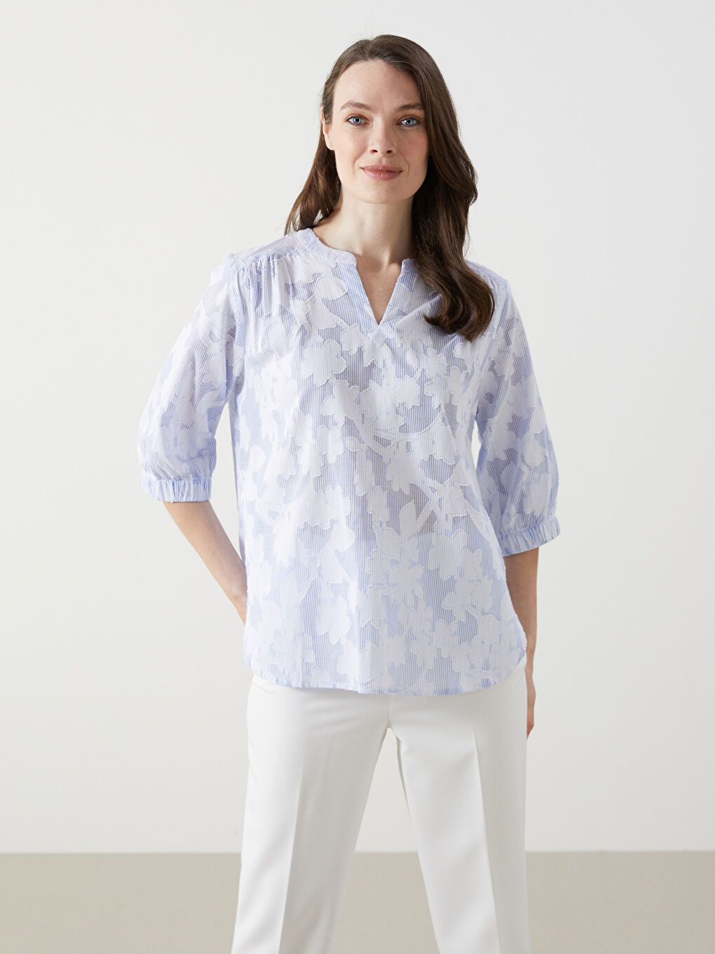 Notch Neck Floral Women's Blouse -S5EN92Z8-LEN - S5EN92Z8