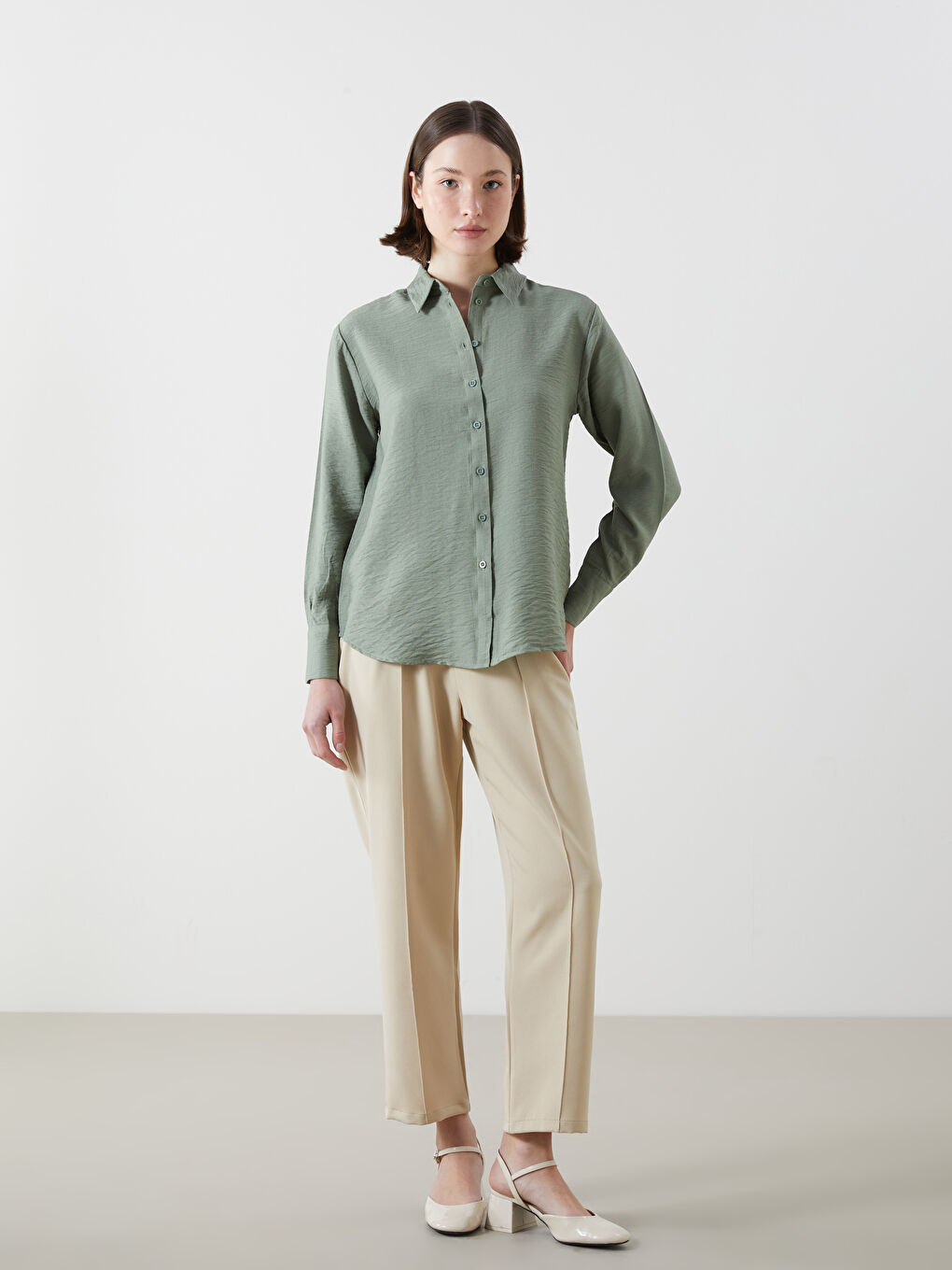 Loose Fit Dobby Women's Shirt -S5ET76Z8-GZA - S5ET76Z8-GZA
