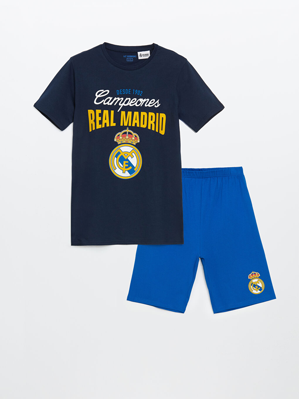Crew Neck Real Madrid Printed Boy's Pajama Set with Shorts