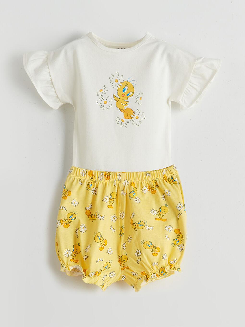 お人形ペア 42センチくらい LC WAIKIKI Tweety Printed Baby Girls' Snap Bodysuit and