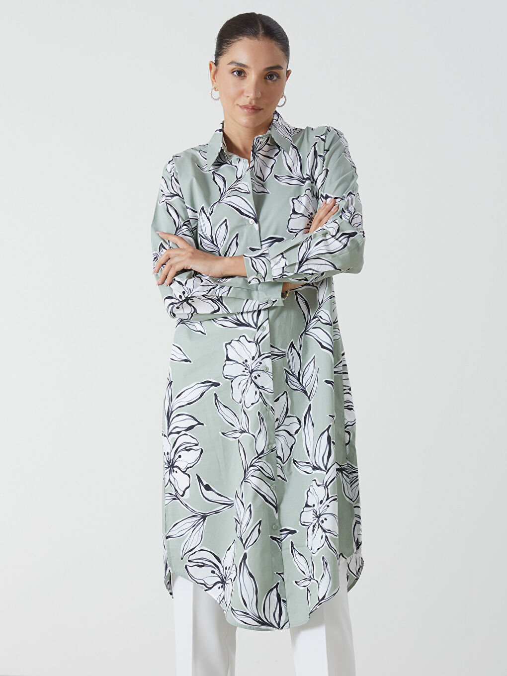 LC WAIKIKI Floral Poplin Women's Shirt Tunic -S5GJ64Z8-LS6