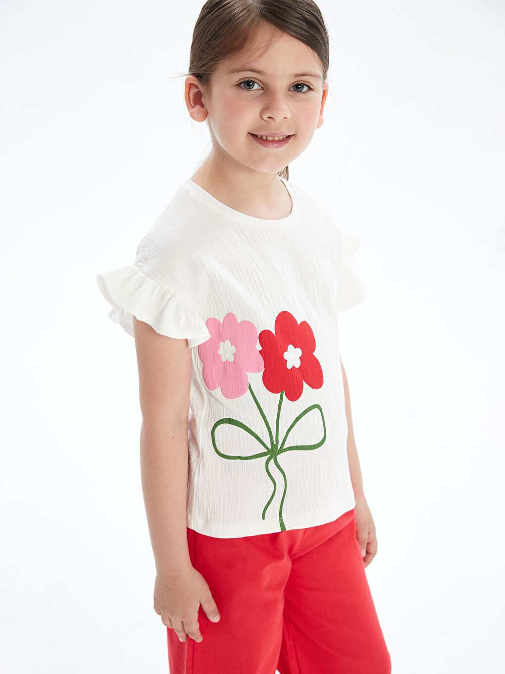 LC WAIKIKI Crew Neck Floral Ruffled Girls' T-Shirt -S5GK98Z1-JYX