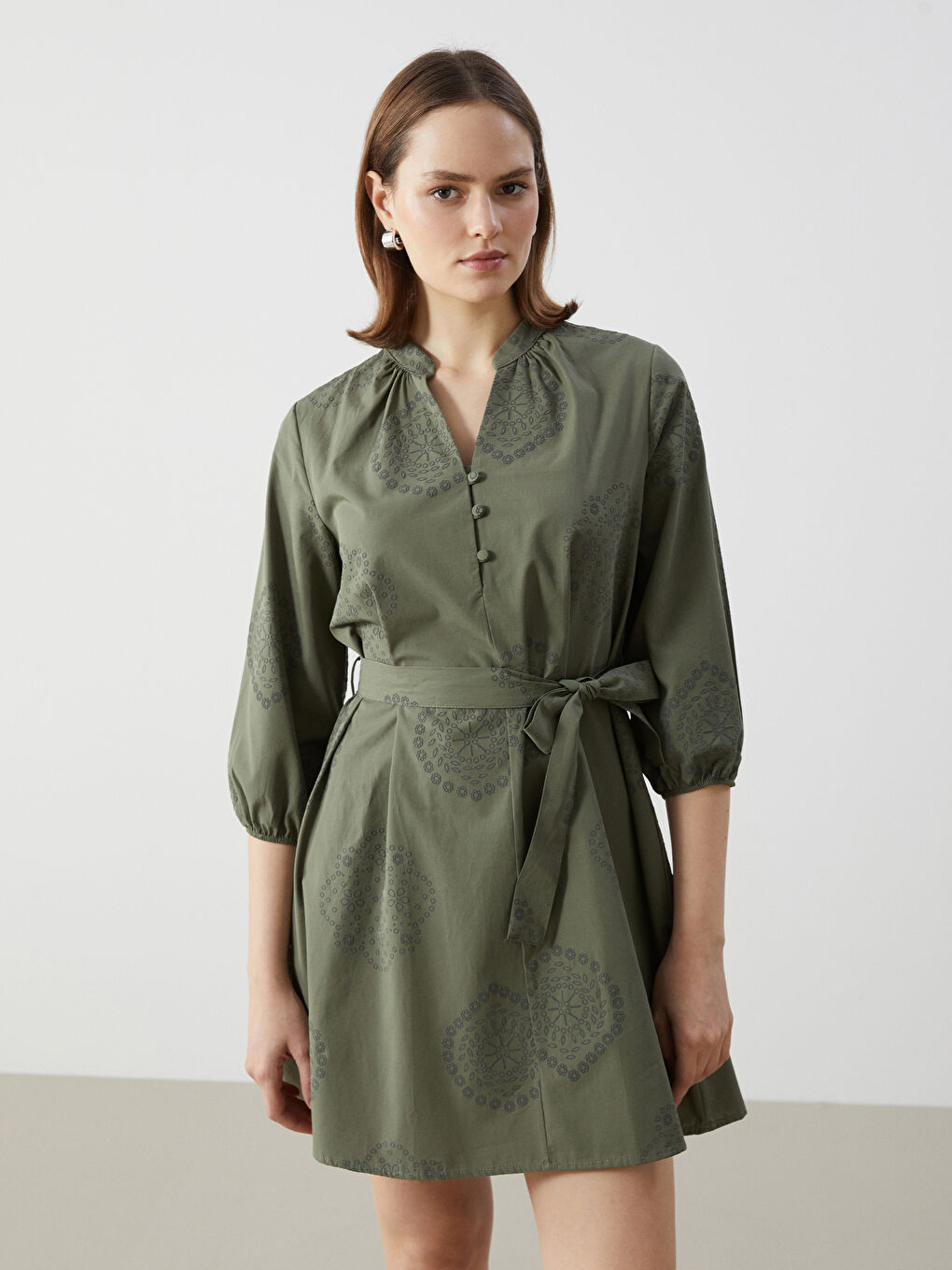 お待たせ! Neckline Henley Printed -S5I304Z8-LRR Dress Women's ジャケット・アウター