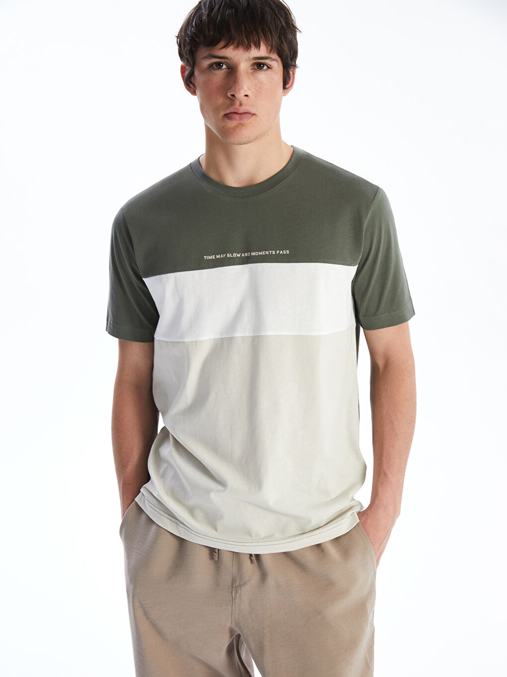 Classic T-shirt à Manches Courtes Avec Col Rond Et Bloc De Couleurs Pour Hommes Blanc O 4406843