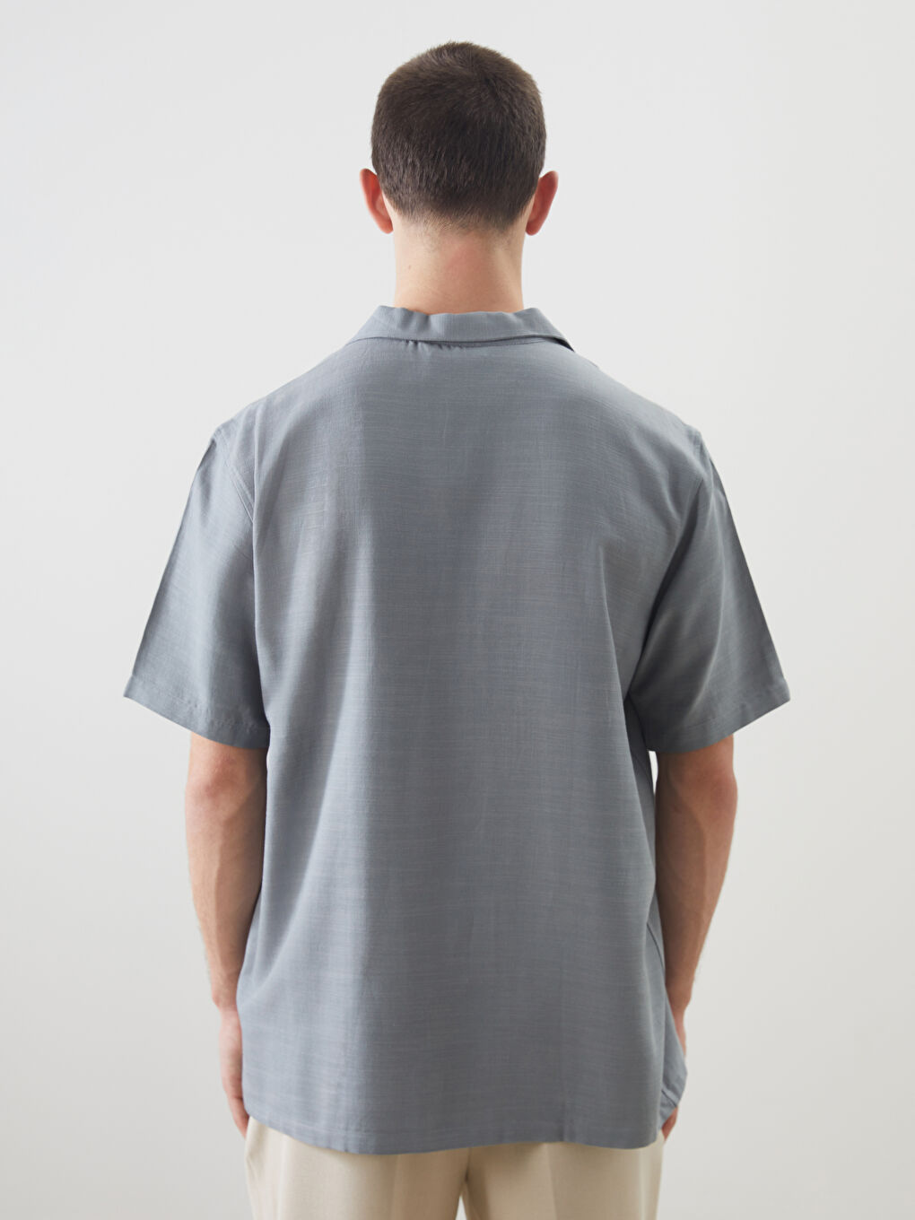 LC WAIKIKI Звичайний крій Сорочка з коротким рукавом виглядом льону для чоловіків -S5IO54Z8-DGP