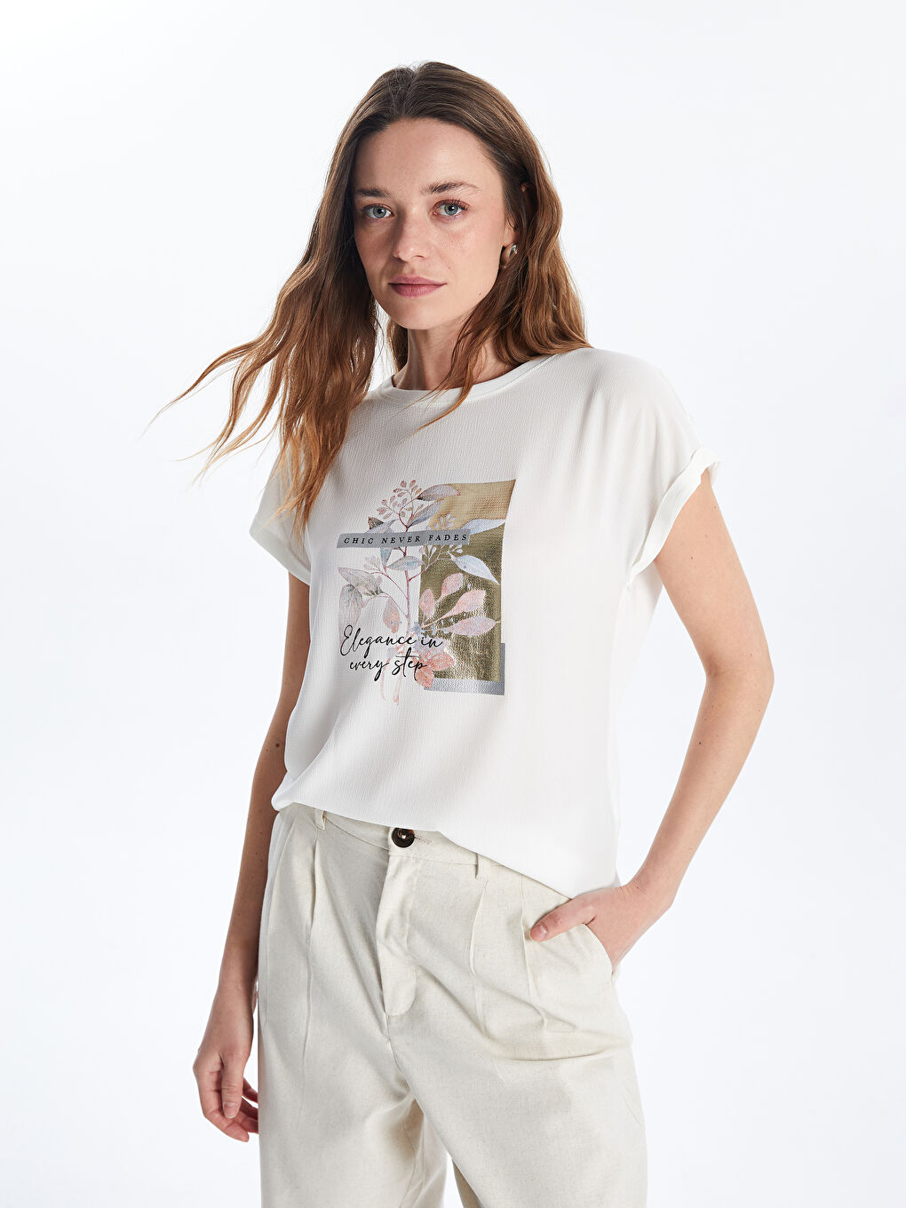 Crew Neck Printed Women's T-shirt -S5IS14Z8-R9J - S5IS14Z8