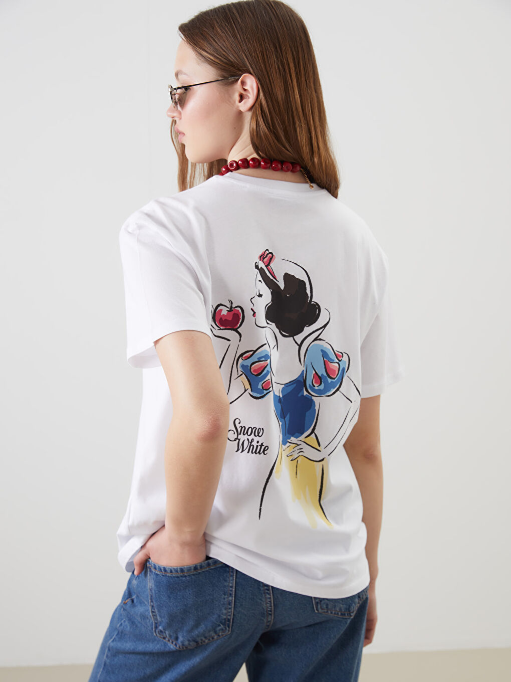 Crew Neck Snow White Printed Women's T-Shirt -S5MB93Z8-Q6K