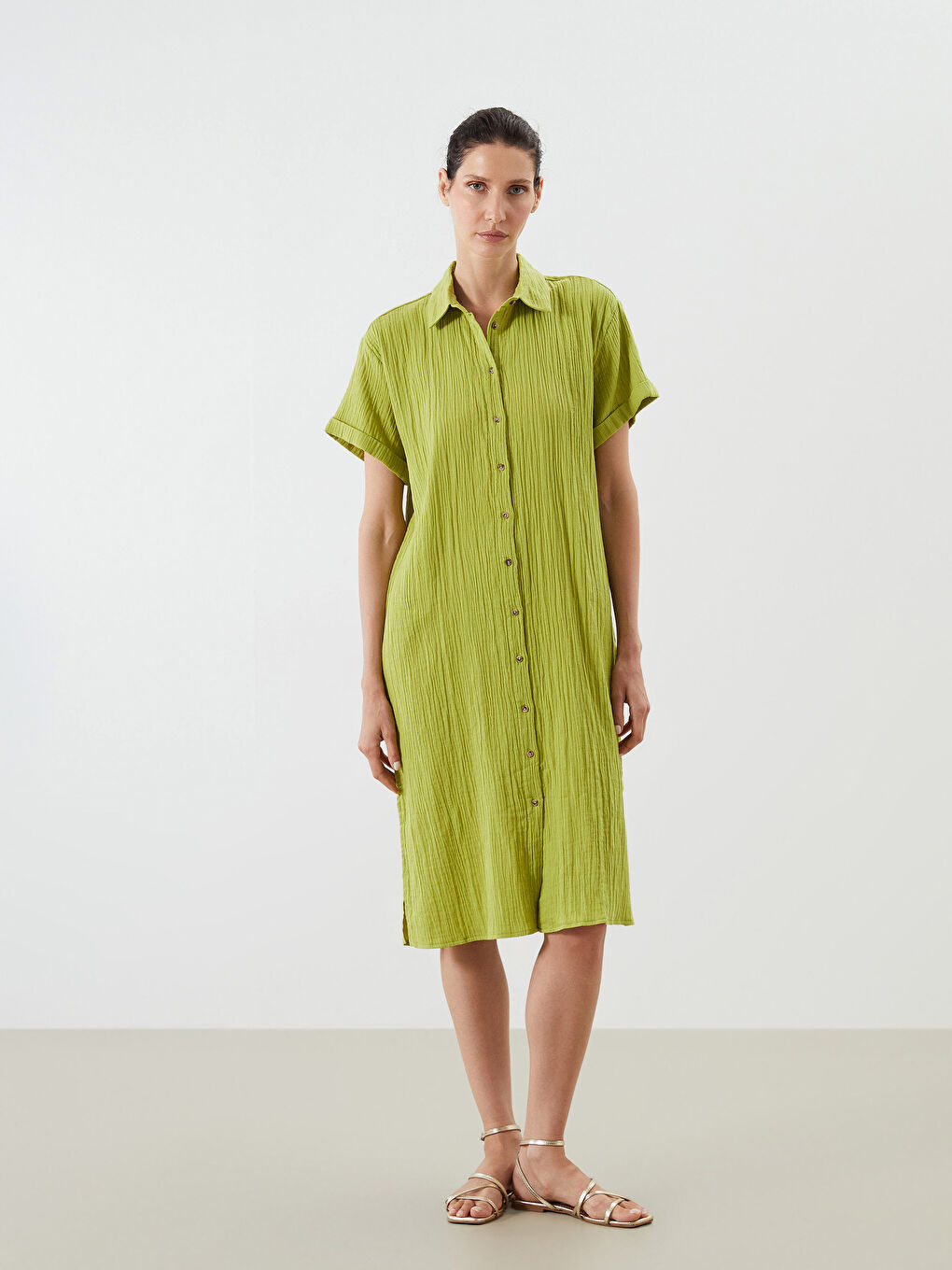 WEST. ウェッシャーツ!!!!!!!緑 LC WAIKIKI Woman GREEN Shirt Dress -S5NR19Z8-D1S - S5NR19Z8