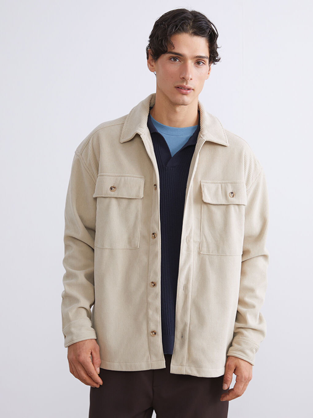 LC WAIKIKI Comfortable Fit Long Sleeve Velvet Men's Shirt Jacket  -W5DE54Z8-S4M W5DE54Z8-S4M LC Waikiki