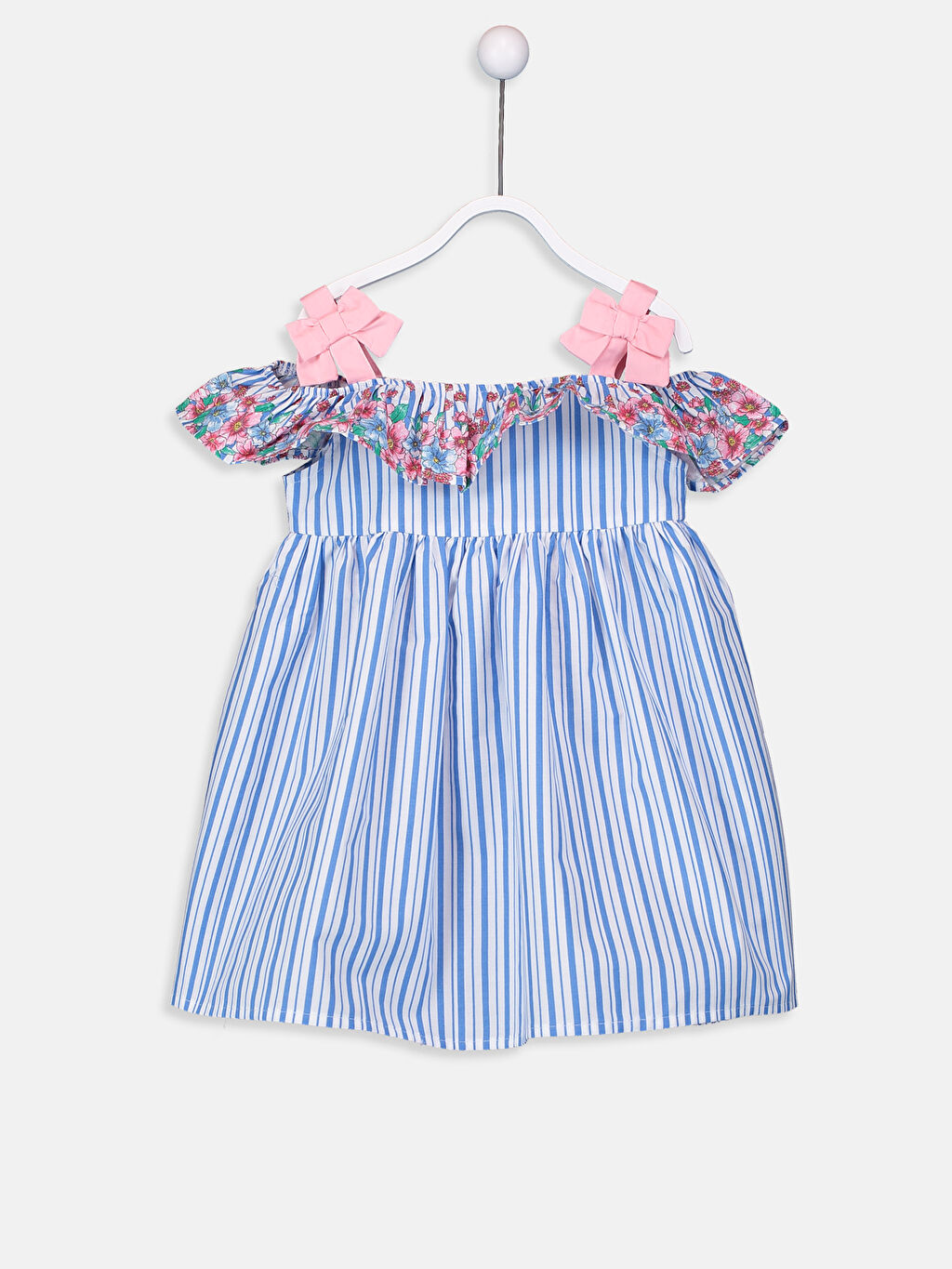 Mavi Kiz Bebek Cizgili Poplin Elbise Lc Waikiki