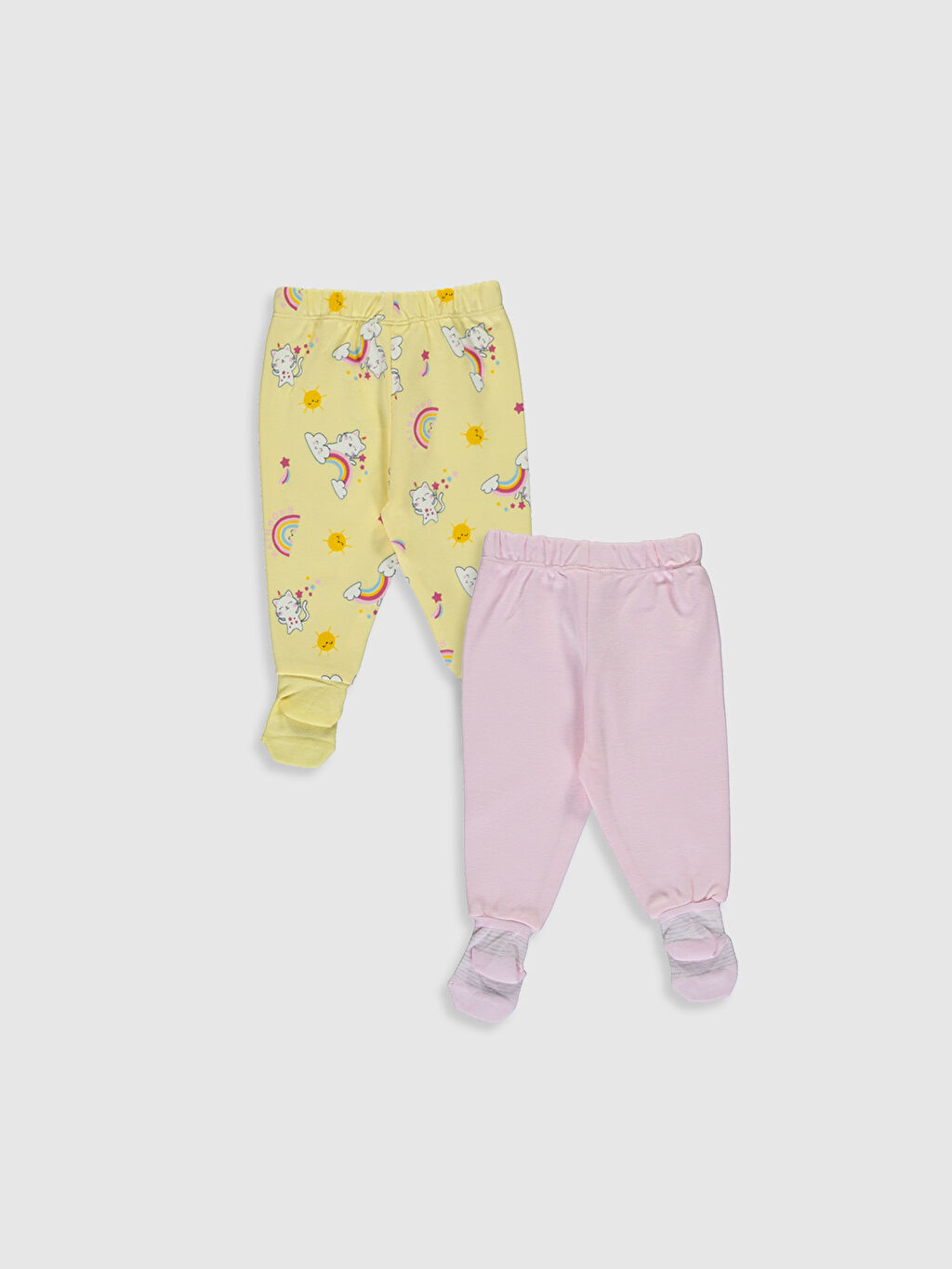 Sarı Beli Lastikli Kız Bebek Çoraplı Pijama Alt 2�li LC Waikiki