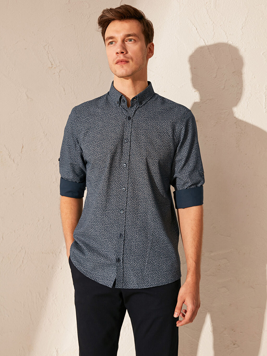 Lacivert Slim Fit Desenli Oxford Gomlek Lc Waikiki